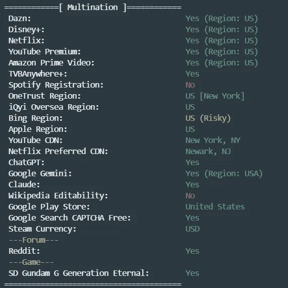 InterServer 新泽西州机房流媒体测试结果截图